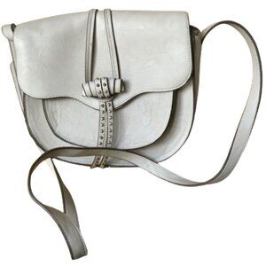 Steve Madden Saddlebag Bianca Crossbody Purse in Beige with Gold Tone Accents